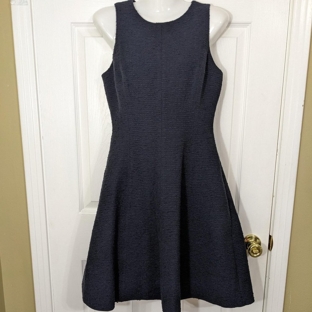 Theory Udela Deep Blue Spring Tweed Sleeveless Fit & Flare Midi Dress - size 4